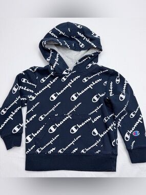 Champion Navy Hoodie with White Logo Print